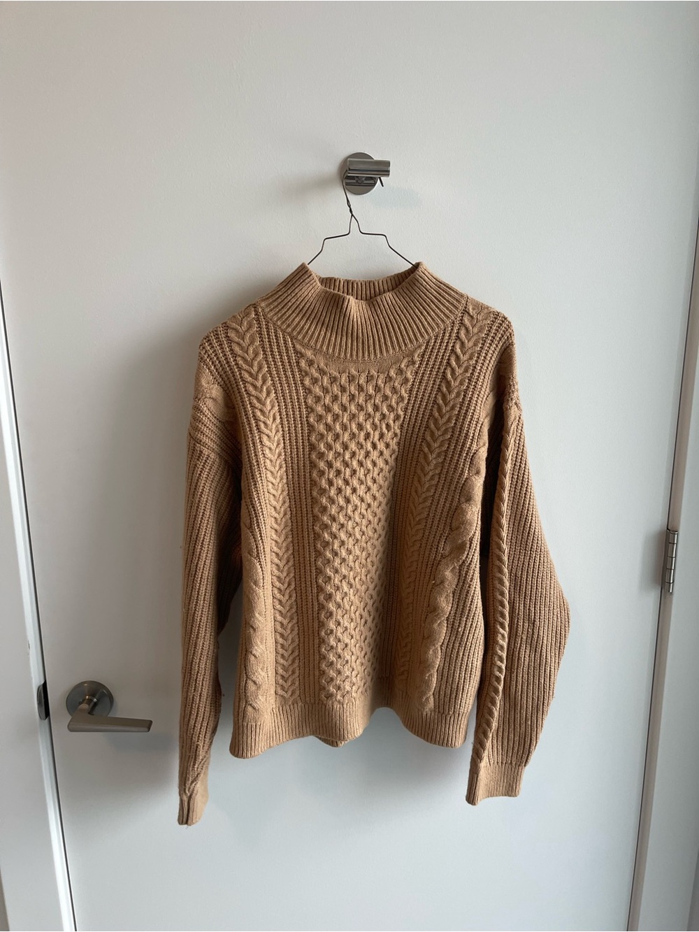 Banana Republic Cable Knit Mock Neck Sweater in Camel